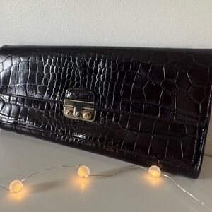 Kenneth Cole New York Dark Brown Croc-Embossed Clutch